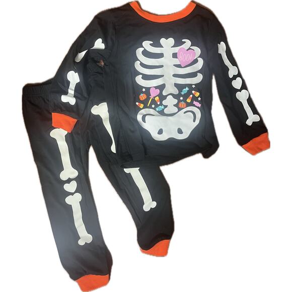 Glow in the dark Halloween skeleton bones candy pajama long sleeve 100%cotton 4t - Picture 1 of 5
